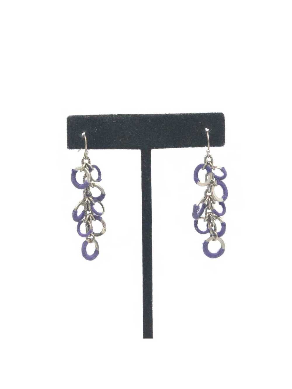 Vintage Silver Tone and Purple Thread Dangle Earrings.